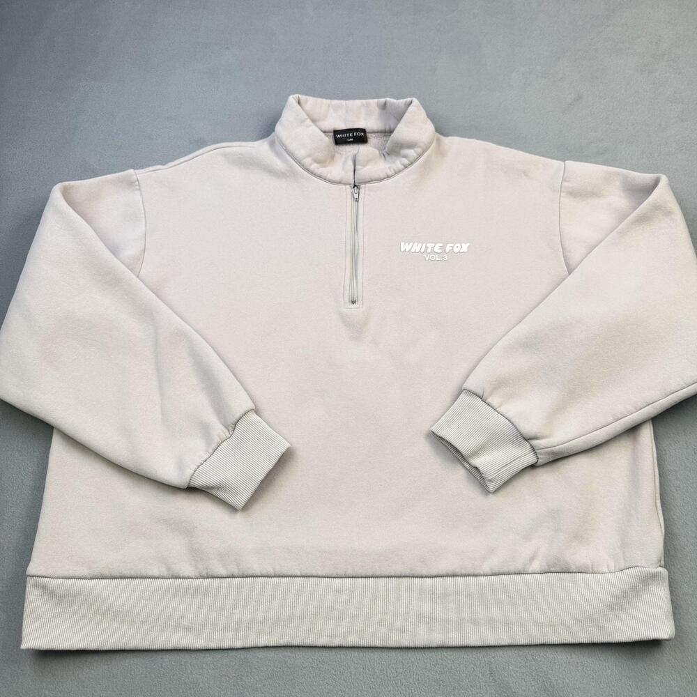 WHITE FOX Sweatshirt Womens S/M Stone Gray 1/4 Zip Vol.3 Graphic Pullover Fleece